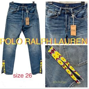 POLO RALPH LAUREN The Callen High Rise Slim blue distressed beaded jeans